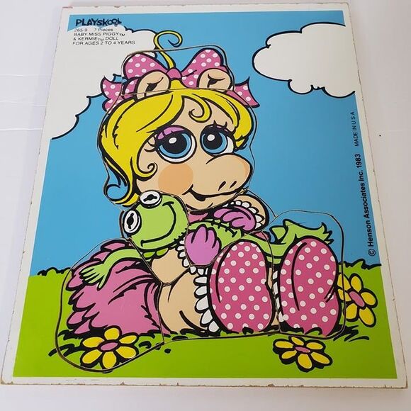 Vintage Playskool Baby Miss Piggy Wooden Board Puzzle Jim Henson Kids Learning - Picture 1 of 8